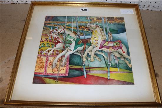 Watercolour - Galloping Horses by P Hopkins